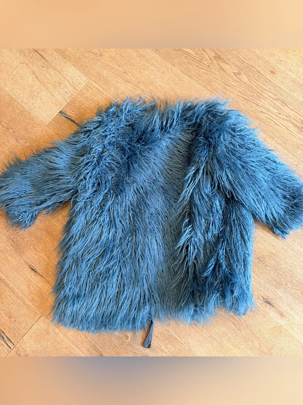 Plush Blue Faux Fur Kids Coat with Front Ties